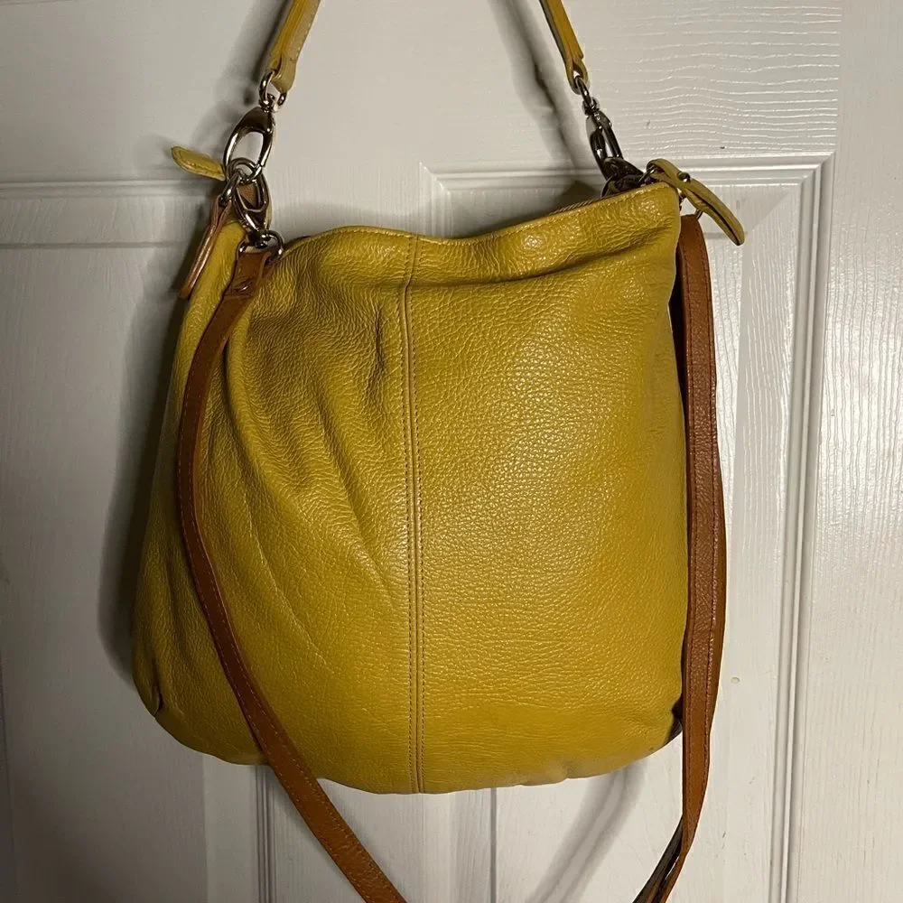 Valentina Italia pebble leather yellow mustard slouch hobo shoulder bag